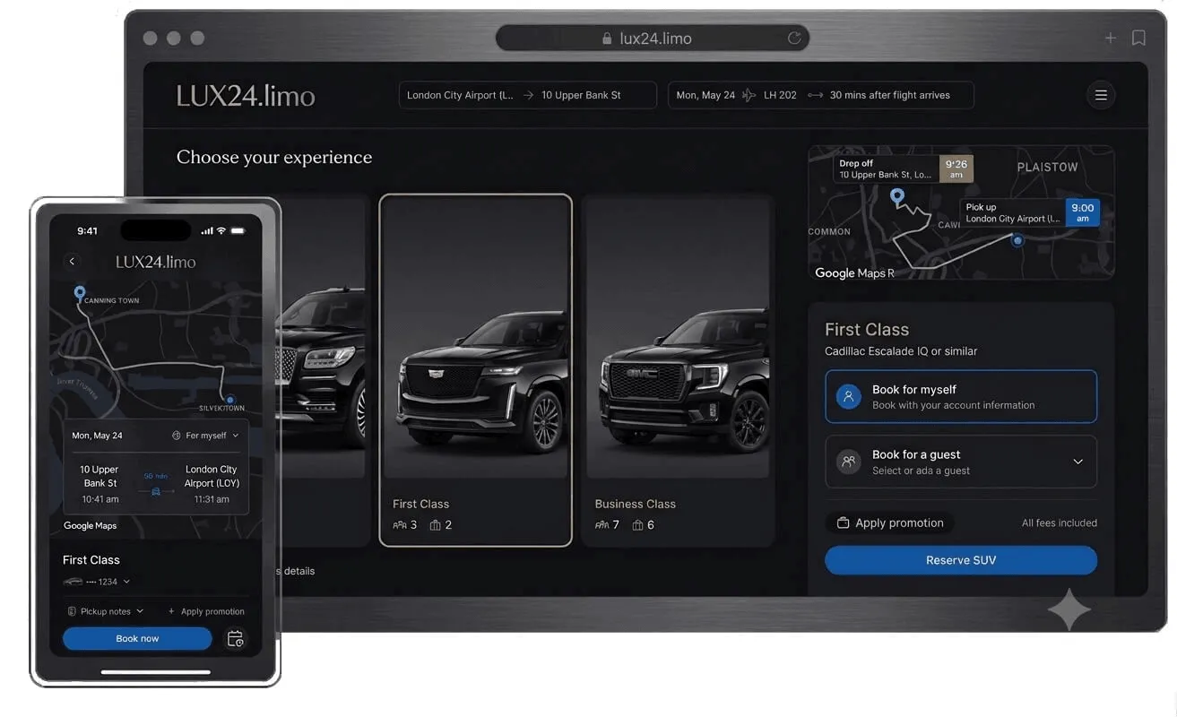 LUX24 mobile app booking experience