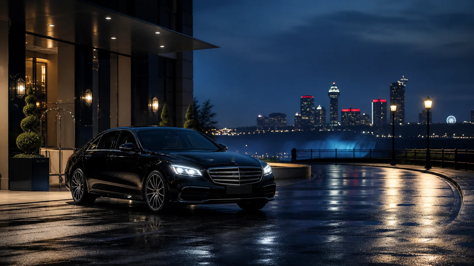 Véhicule noir LUX24 préparé pour un service avec chauffeur à Niagara Falls, Ontario