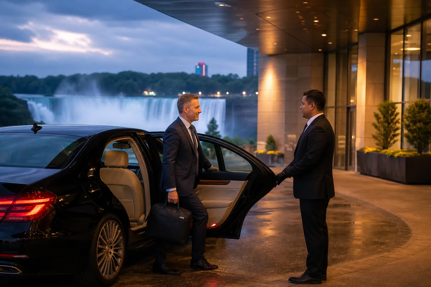 Invité exécutif rencontrant un chauffeur près du Niagara Falls Convention Centre