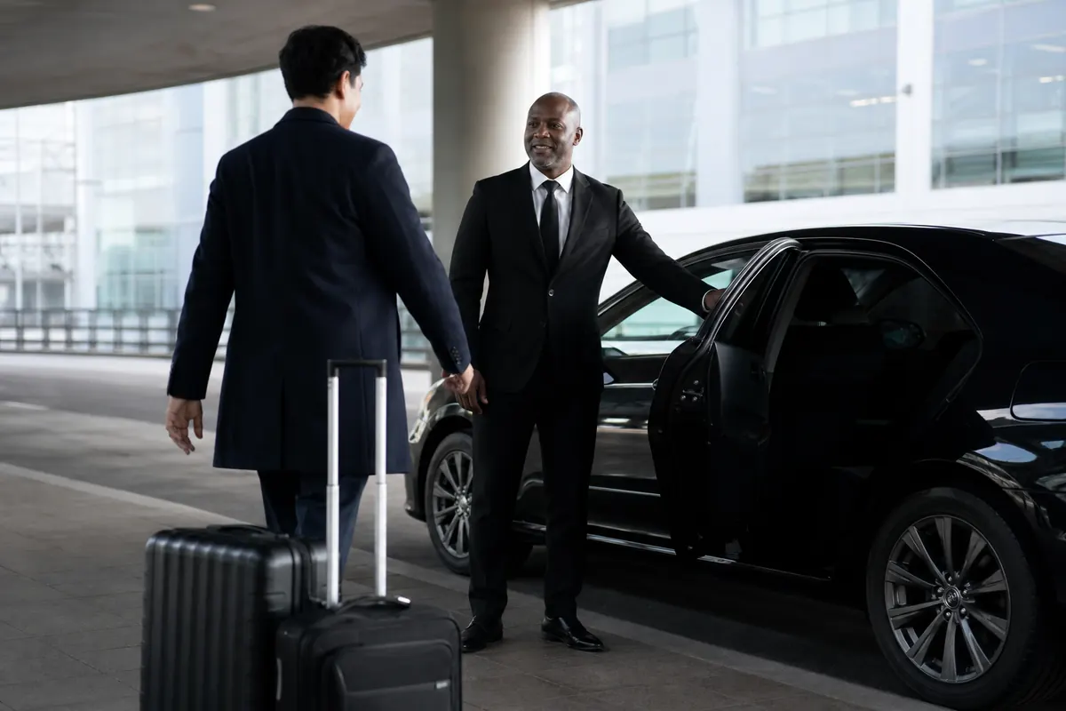 Passenger meeting a LUX24 chauffeur for a Pearson Airport transfer from Mississauga